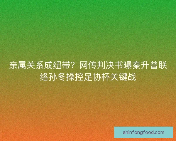 亲属关系成纽带？网传判决书曝秦升曾联络孙冬操控足协杯关键战